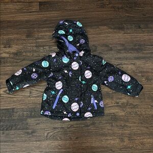 Cat & Jack Baby Girl Cosmic Space Puffer Jacket 18m Black Purple Hooded Coat EUC